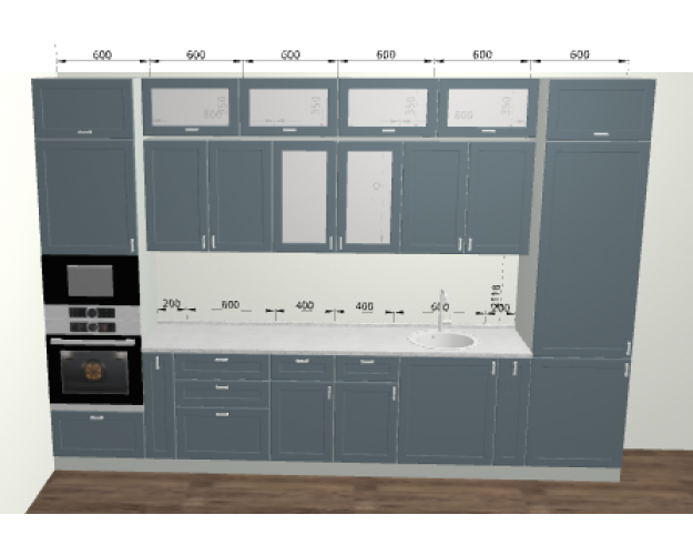Кухня Квадро 3600 Серый Эмалит