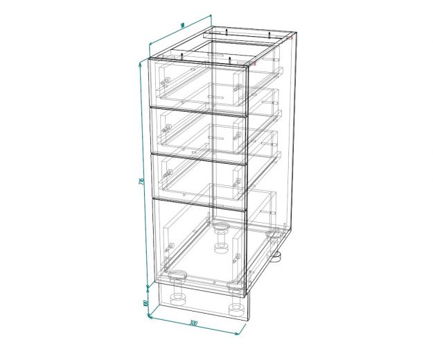 Кёльн ШНЯ 300 Шкаф нижний с 4-мя ящиками (Софт тоффи/корпус Венге)