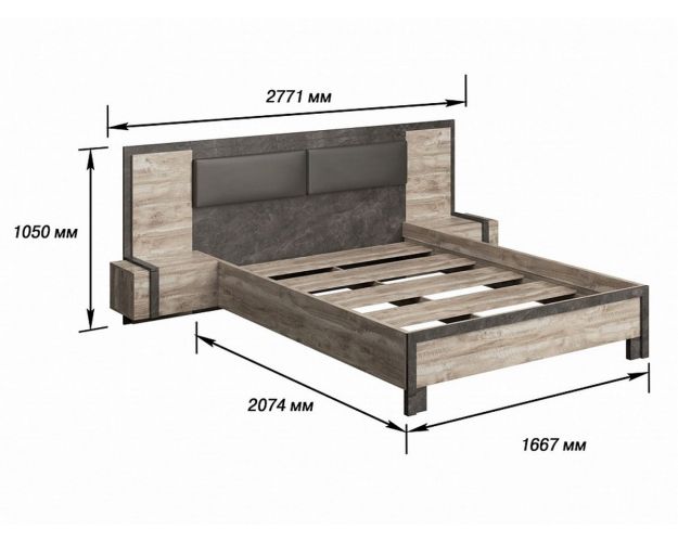 Клео Кровать 1600 с настилом (Дуб Юкон/Ателье темное)