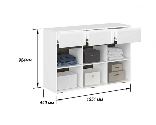 Комод комбинированный Стокгольм белый / венге / белый глянец
