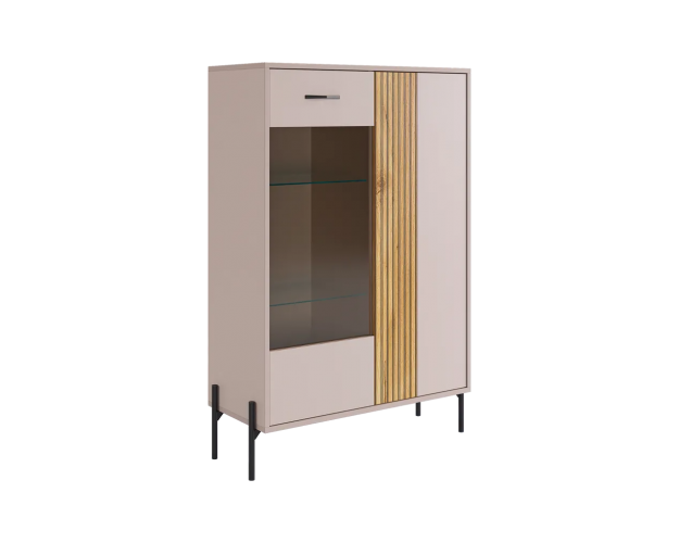 Комод со стеклом Доминика кашемир / дуб крафт золотой