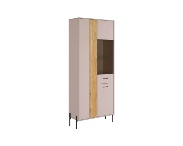 Шкаф двухдверный со стеклом Доминика кашемир / дуб крафт золотой