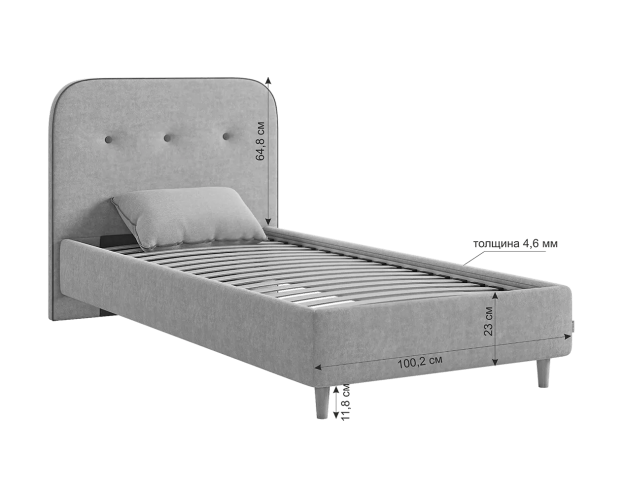 Кровать с основанием 900 Лео нежно-розовый / графит (велюр)