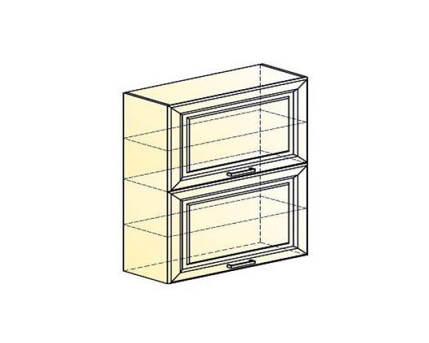 Атланта Шкаф навесной L800 Н900 (2 дв. гл. гориз.) (эмаль) (Белый/Сливки патина платина)