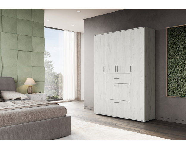 Шкаф четырехдверный Нельсон-3 дуб крафт белый