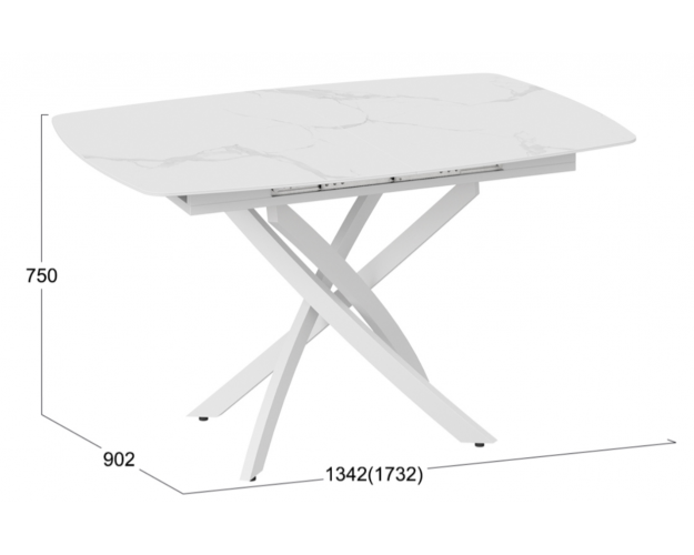 Стол обеденный раздвижной «Манхеттен» Т1 (Белый муар, Стекло матовое белый мрамор)