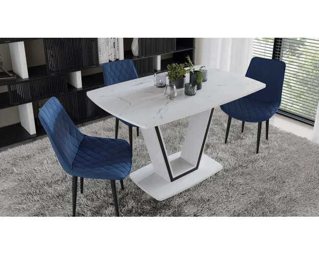 Стол обеденный Дели тип 1 белый глянец / белый мрамор