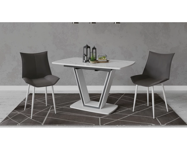 Стол обеденный Дели тип 1 белый глянец / белый мрамор