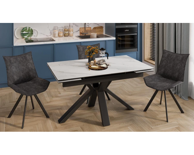 Стол обеденный Дерби тип 1 черный муар / белый мрамор