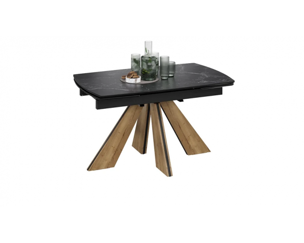 Стол обеденный Палмер тип 1 черный муар / дуб галифакс / черный мрамор