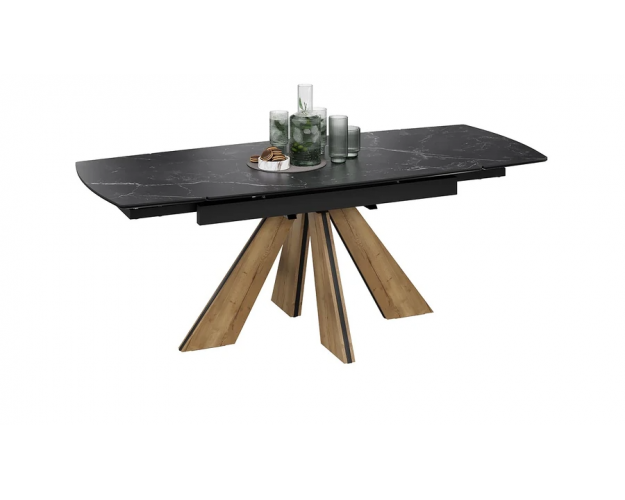 Стол обеденный Палмер тип 1 черный муар / дуб галифакс / черный мрамор